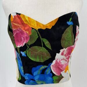 Vintage Floral Corset Womens XS Black Bustier Event Fairy Whimsigoth Sweetheart